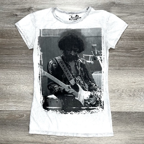 Rock Icons Jimi Hendrix T Shirt Junior’s Large Acid Wash Gray Black - Picture 9 of 10